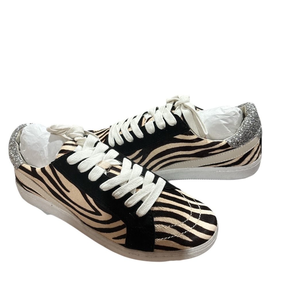 Dolce Vita Black and Cream Zebra Calf Hair Sneakers Size 10